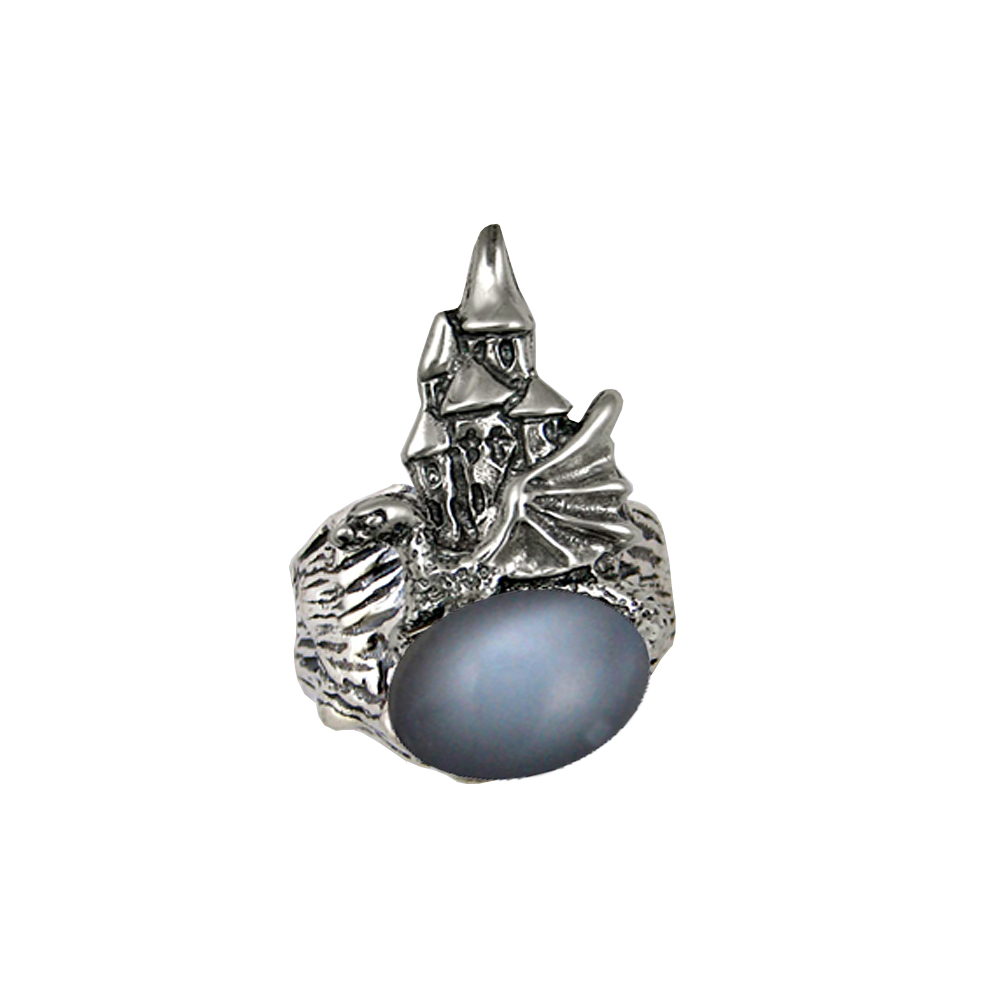 Sterling Silver Dragon And Her Castle Ring With Grey Moonstone Size 7